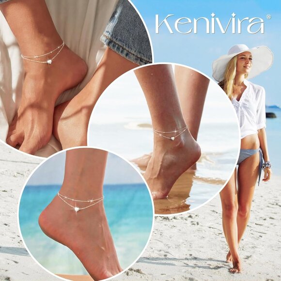 Sterling Silver Ankle Bracelets for Women,Gold Dainty Layered Waterproof Anklet - Picture 2 of 9